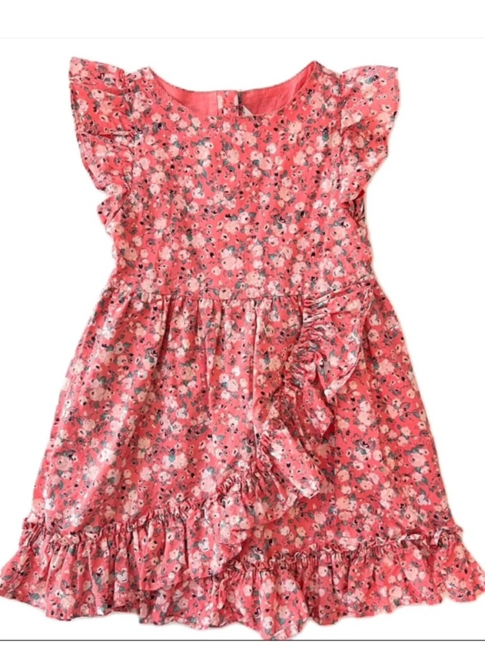 Janie Jack Girls Pink Floral Ruffle Dress 4t Toddler 100% Cotton Excellent